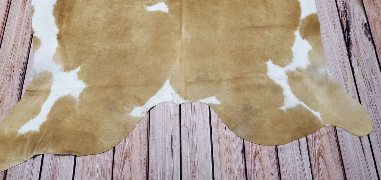 Palomino Brown White Cowhide Rug 7ft x 6ft