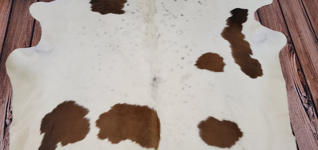 Spotted Brown White Cowhide Rug 7ft x 6ft