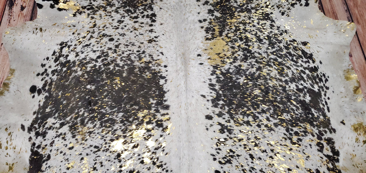 Speckled Gold Metallic Cowhide Rug 8.3ft x 7ft