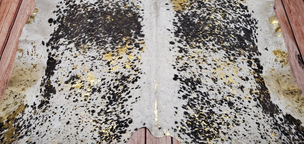 Speckled Gold Metallic Cowhide Rug 8.3ft x 7ft