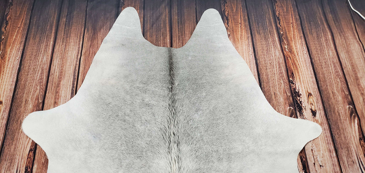 Light Grey White Cowhide Rug 7.3ft x 6.2ft