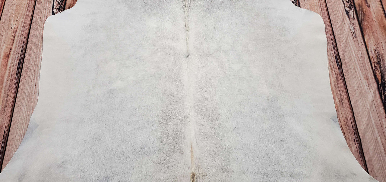 Light Grey White Cowhide Rug 7.3ft x 6.2ft