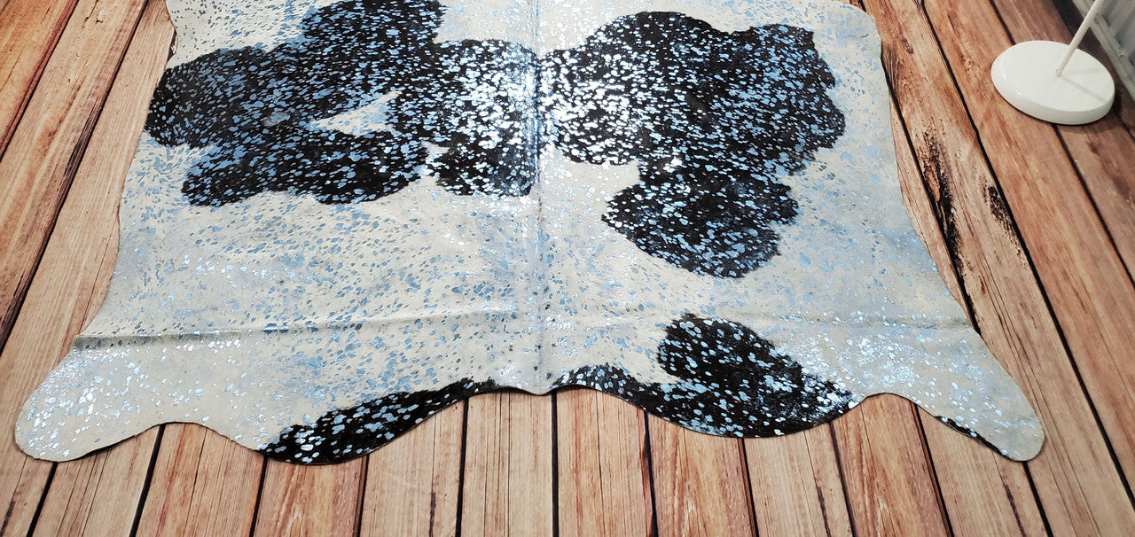 Blue Metallic Cowhide Rug 7.3ft x 5.6ft