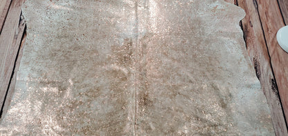 Natural Beige Metallic Cowhide Rug 7ft x 6ft