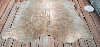 Natural Beige Metallic Cowhide Rug 7ft x 6ft