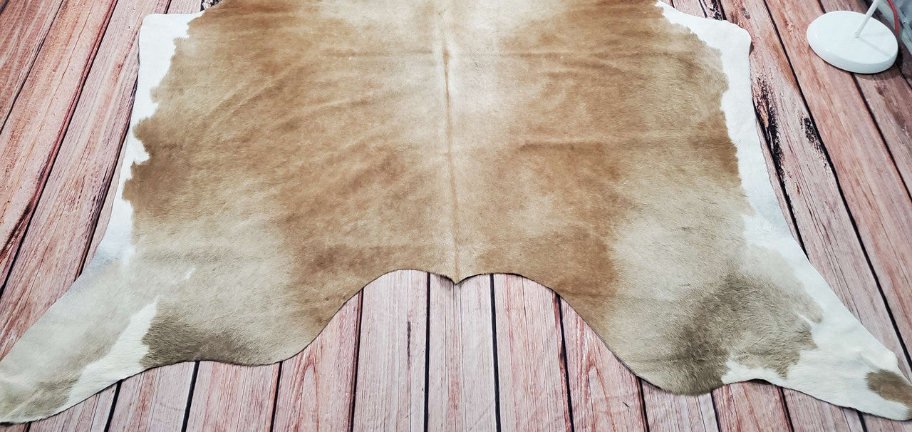 Brazilian Beige Brown Cowhide Rug 7ft x 6.2ft