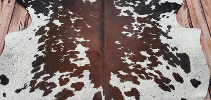 Extra Large Spotted Copper Brown White Cowhide Rug 7.5ft x 6.1ft