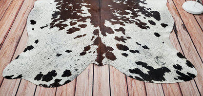 Extra Large Spotted Copper Brown White Cowhide Rug 7.5ft x 6.1ft