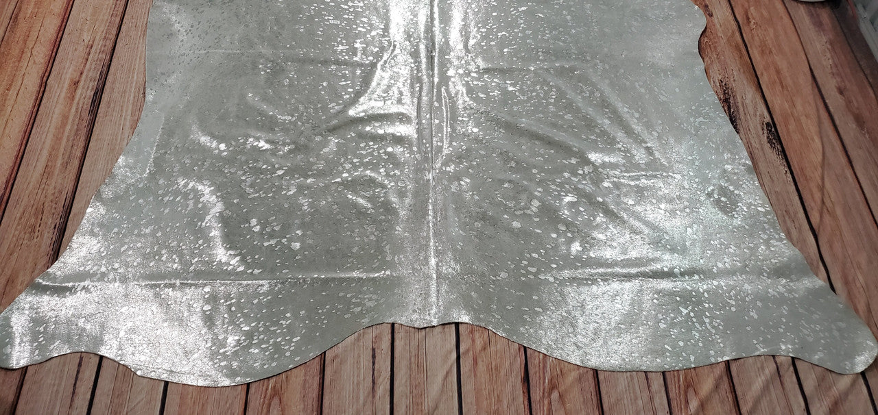 Metallic Silver Cowhide Rug Devore 7ft x 7ft