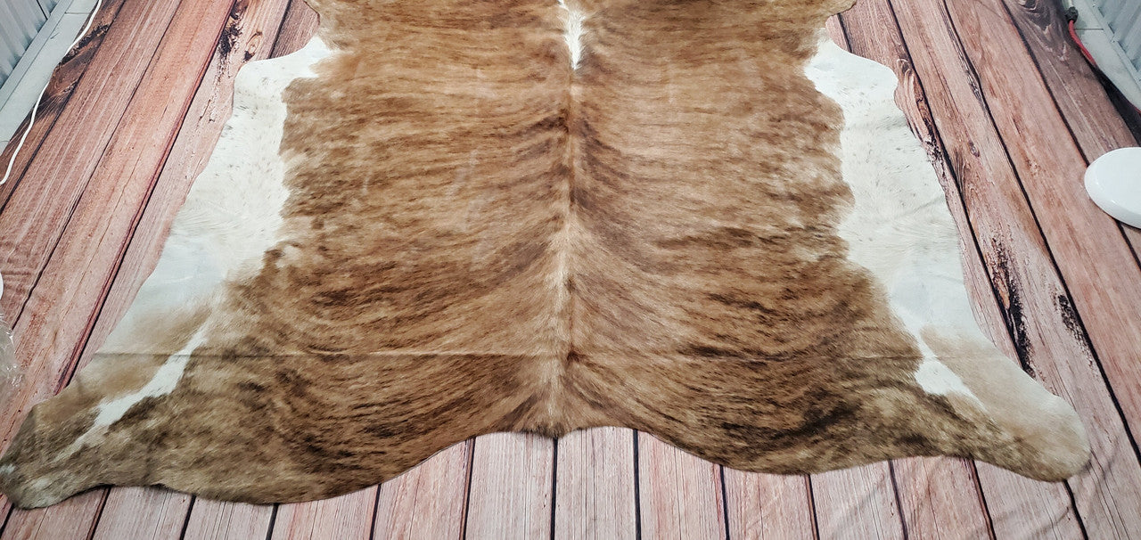 Brazilian Brindle White Belly Cowhide Rug 7ft x 6.6ft