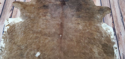 Brindle Caramel Brown White Cowhide Rug 7.3ft x 6.6ft