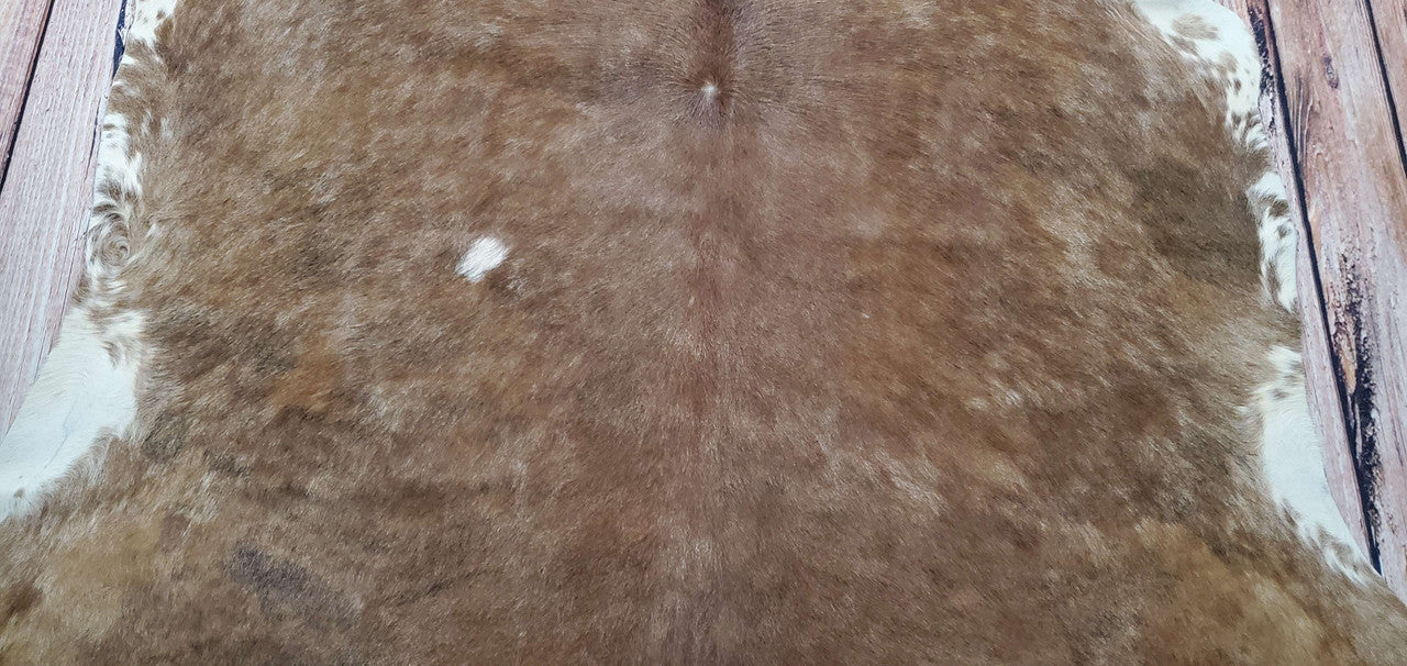 Brindle Caramel Brown White Cowhide Rug 7.3ft x 6.6ft