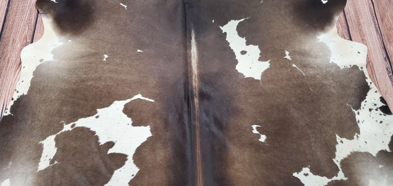 Cowhide Rug Rustic Brown White 7ft x 6.4ft