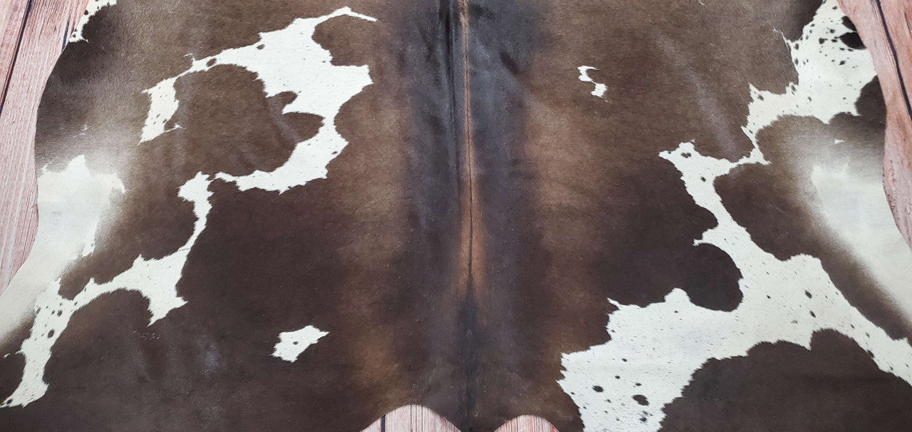 Cowhide Rug Rustic Brown White 7ft x 6.4ft