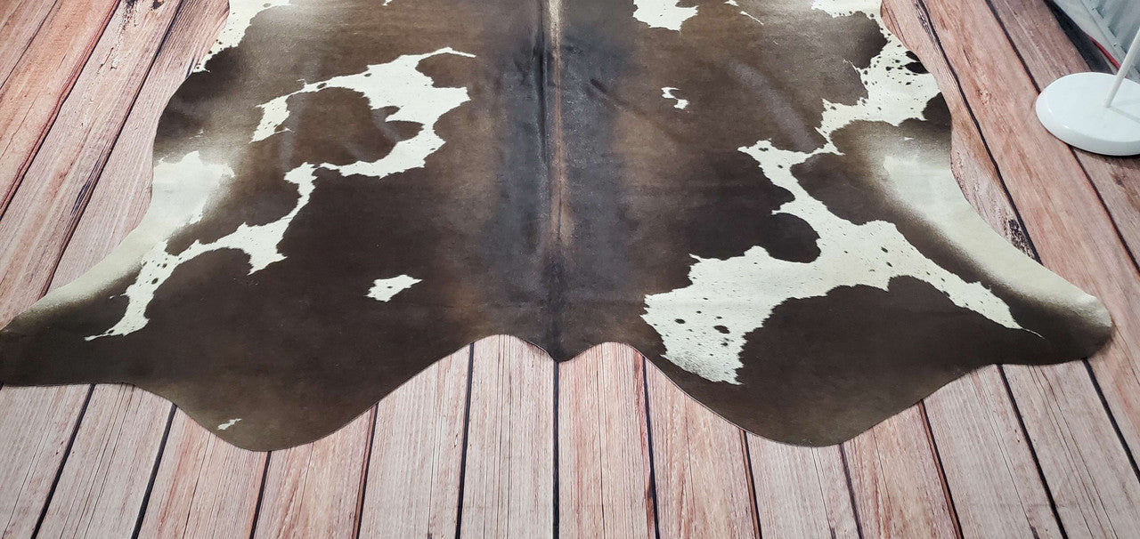 Cowhide Rug Rustic Brown White 7ft x 6.4ft