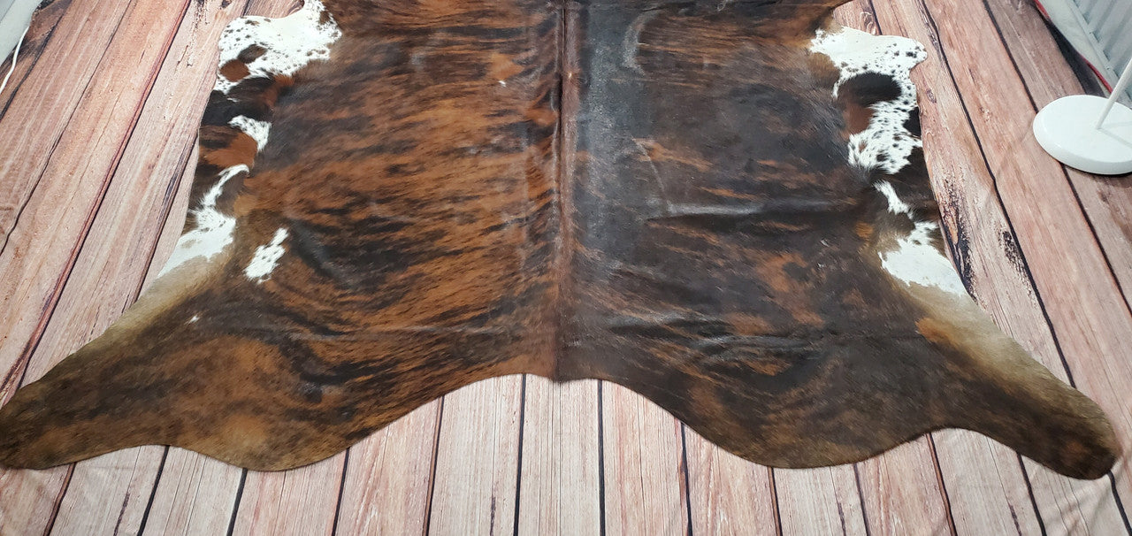 Cowhide Rug Extra Large TriColor Brindle 7.5ft x 6.8ft