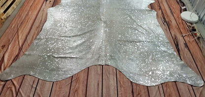 Silver Cowhide Rug Brazilian Metallic 7.7ft x 6.5ft