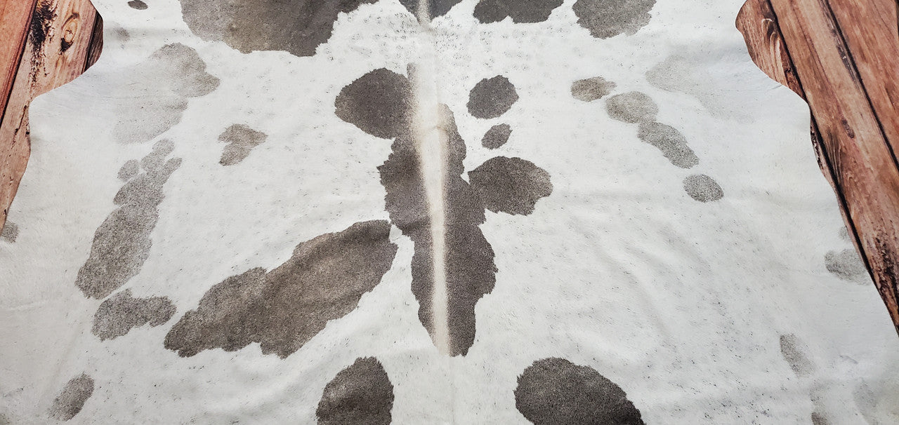 Large Brazilian Grey And White Cowhide Rug 8ft x 7ft