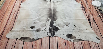 Large Grey White Cowhide Rug 7.5ft x 6ft