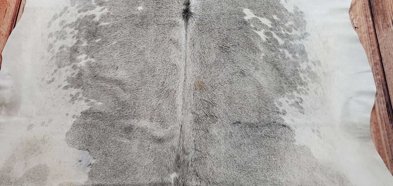 Grey White Natural Cowhide Rug 7ft x 6.8ft