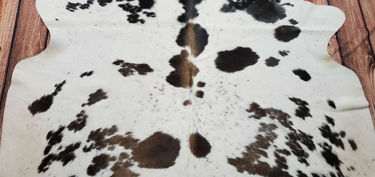 Large Speckled Brown White Cowhide Rug 6.7ft x 6ft