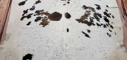 Large Speckled Brown White Cowhide Rug 6.7ft x 6ft
