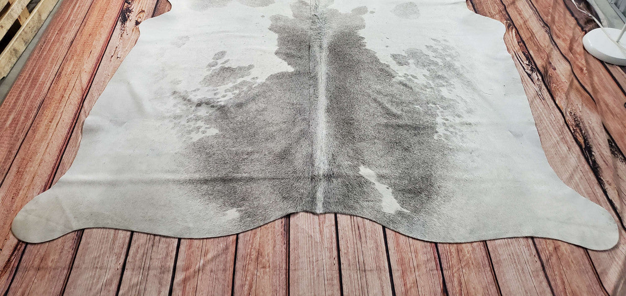 Grey White Cowhide Rug 7.2ft x 6.5ft