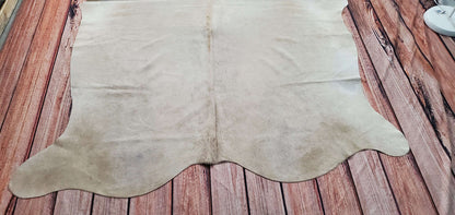 Large Cowhide Rug Beige Grey 7ft x 6ft