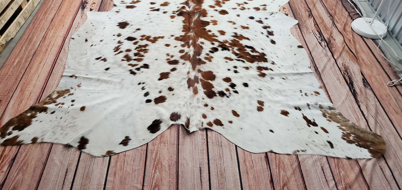 Tricolor Cowhide Rug Speckled 7ft x 6.5ft