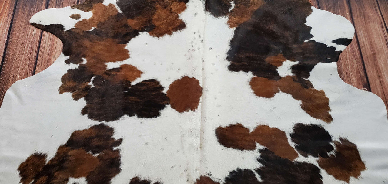 Extra Large Tricolor Cow Skin Rug 7.5ft x 7ft