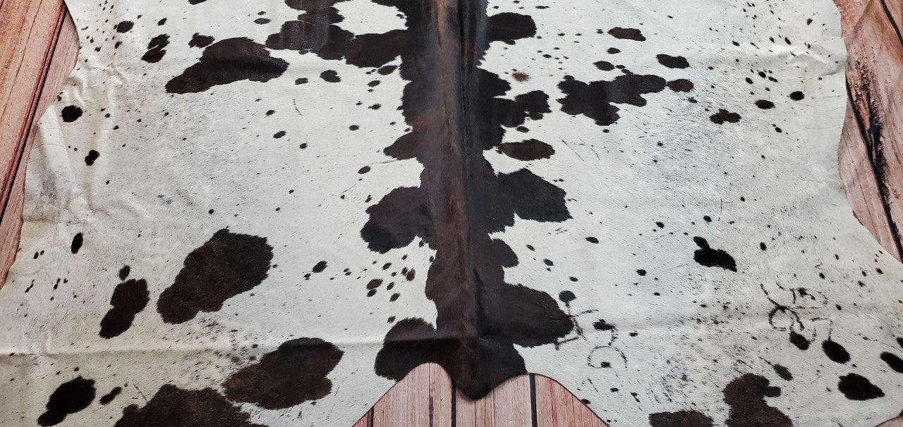 Extra Large Dark Reddish Tricolor Cowhide Rug 7.5ft x 7ft