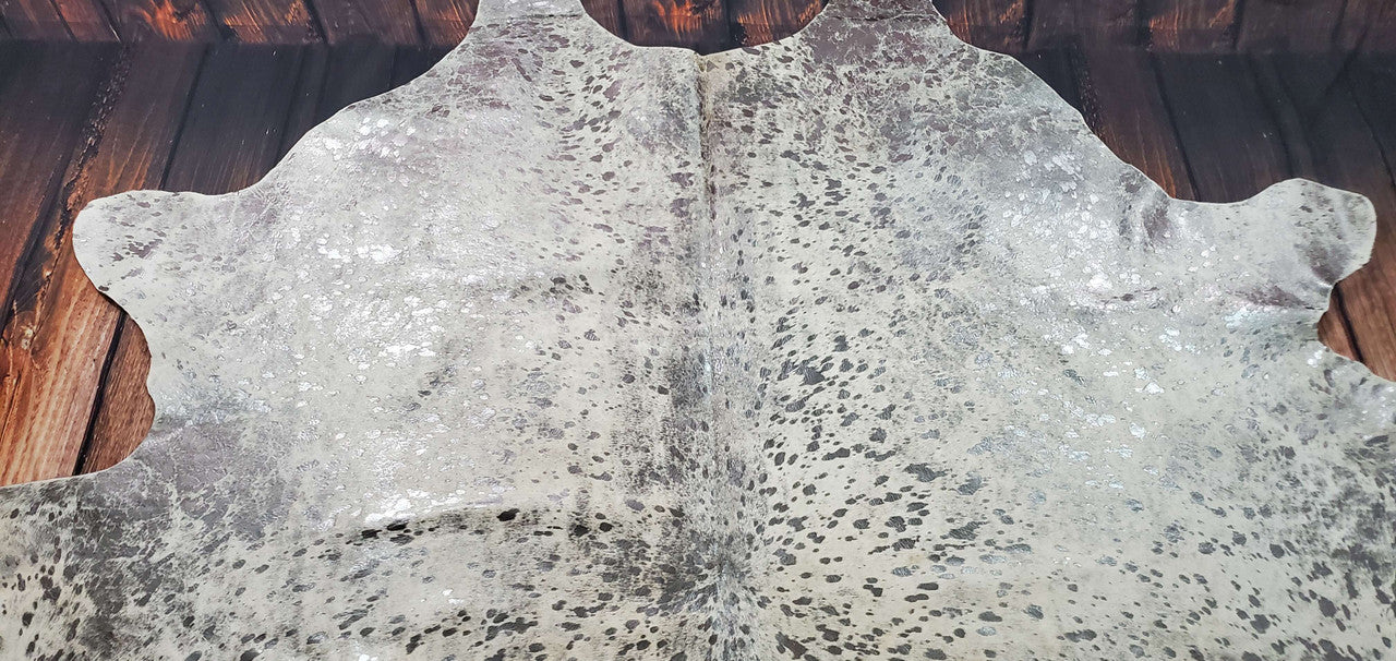 Metallic Cowhide Rug Silver Grey 7.5ft x 7.5ft