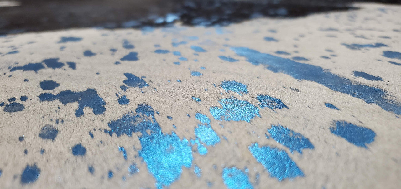 Turquoise Metallic Cowhide Rug 7.3ft x 7ft