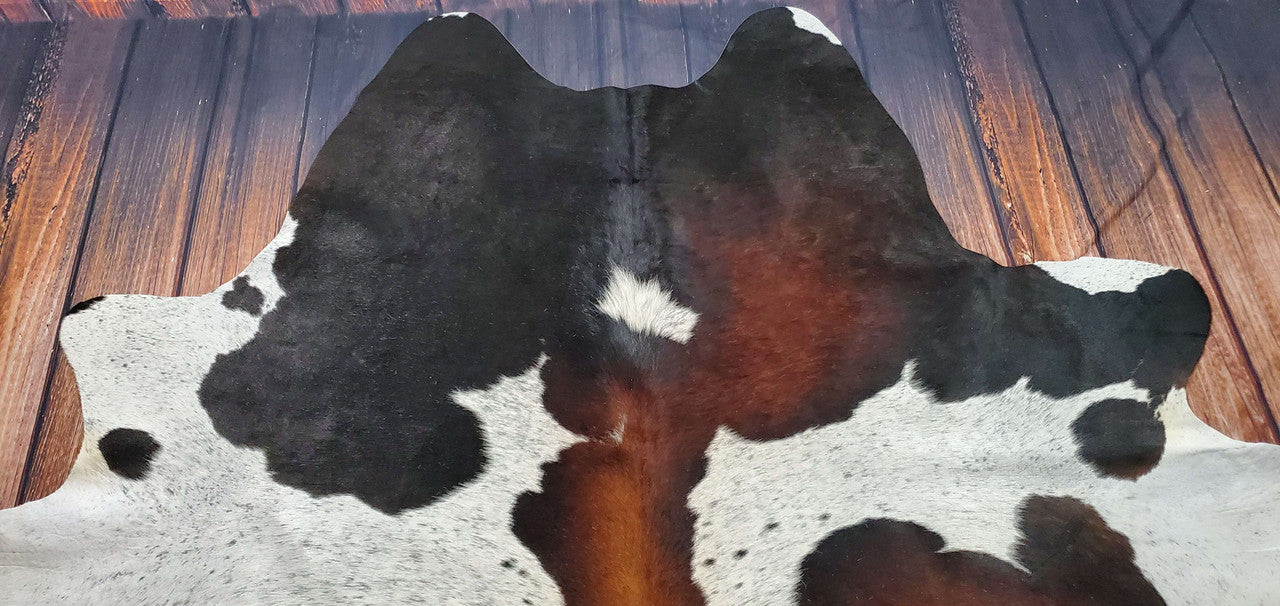 Large Tricolor Spotted Cowhide Rug 7.3ft x 6.8ft