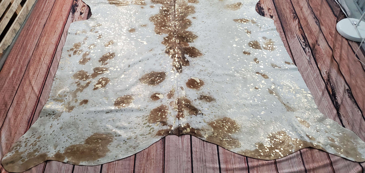 Gold Brown Metallic Cowhide Rug 7.5ft x 6.5ft