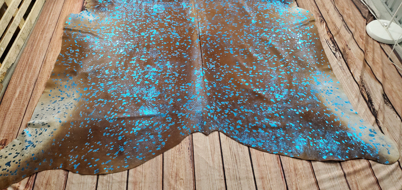 Exotic Blue Metallic Cowhide Rug 7.5ft x 6ft