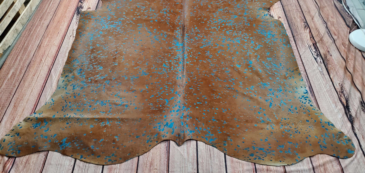 Exotic Blue Metallic Cowhide Rug 7.9ft x 6.6ft