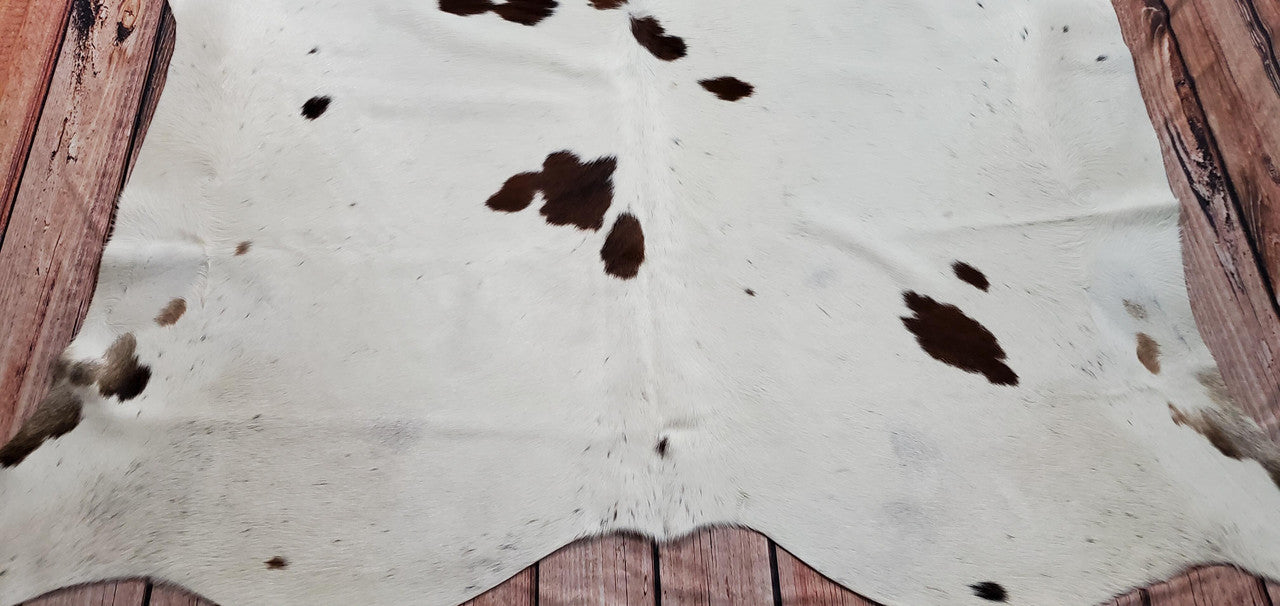 Cowhide Rug Chocolate Brown Black White 7ft x 6.4ft