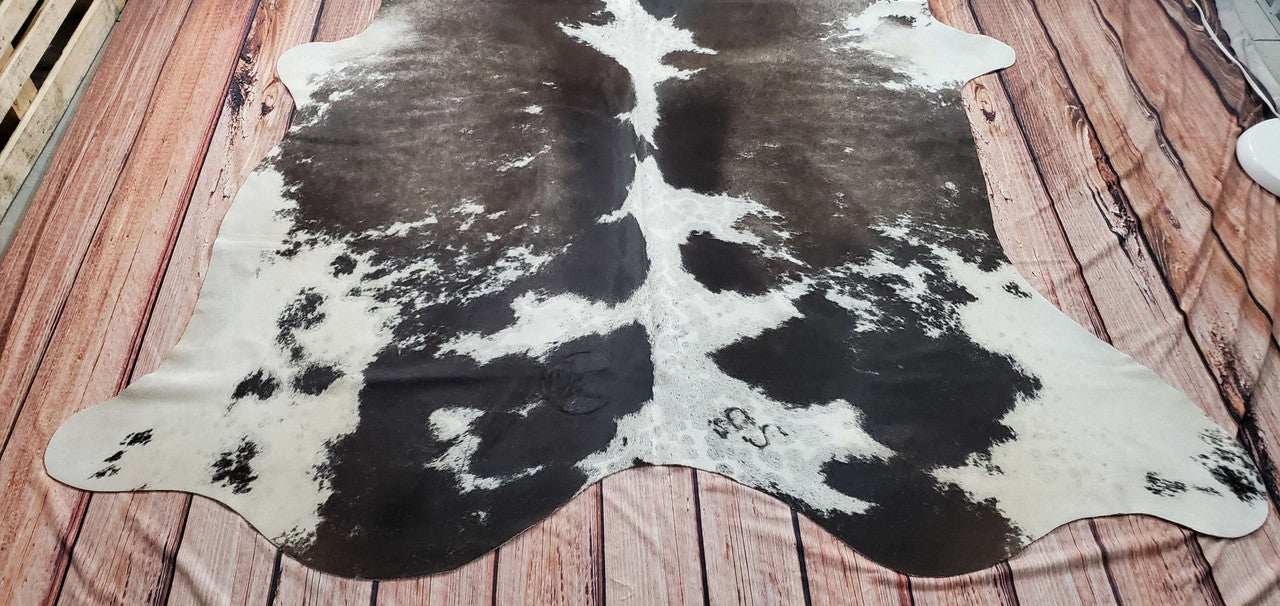 Dark Gray White Cowhide Rug 8.3ft x 6.6ft