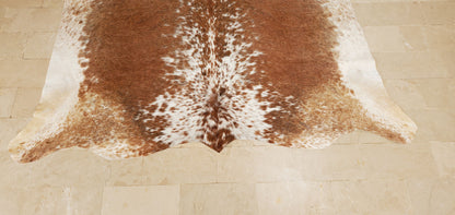 Brown White Cowhide Rug 5.4ft x 5.5ft