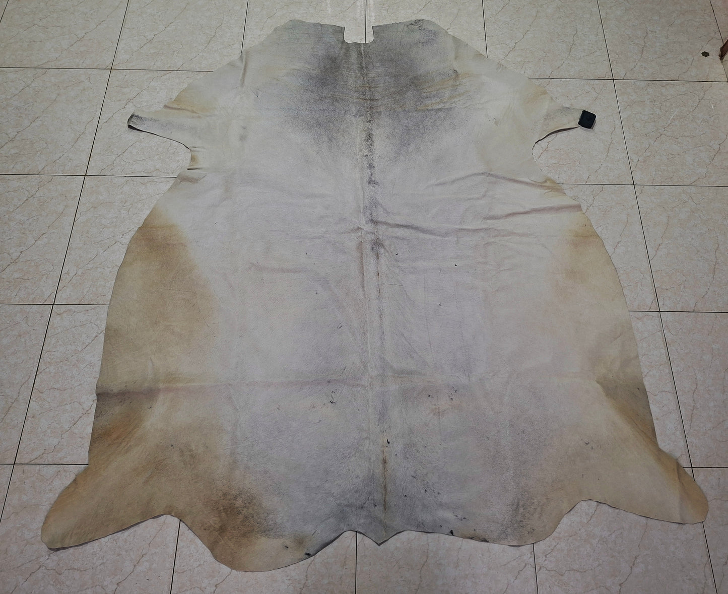 Cream White Grey Extra Small Cowhide Rug 5.7ft x 5.1ft