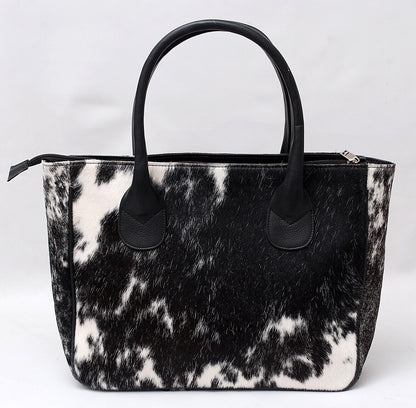 Black White Cow Skin Hide Shoulder Purse