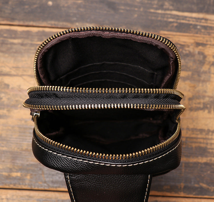Cowhide leather crossbody chest sling bag