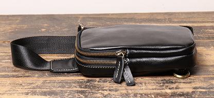 Cowhide leather crossbody chest sling bag
