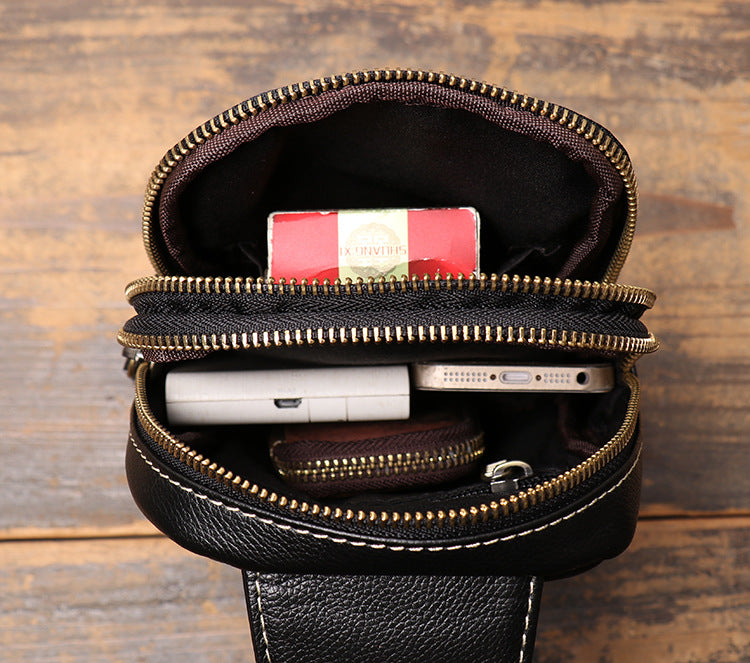 Cowhide leather crossbody chest sling bag