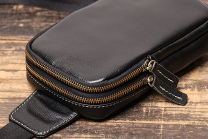 Cowhide leather crossbody chest sling bag