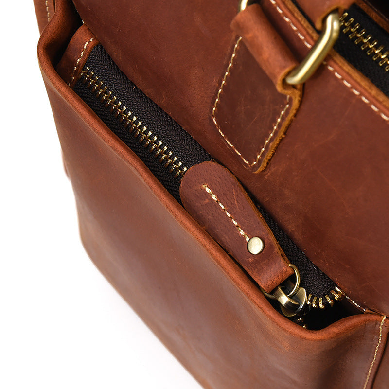 Men crazy horse leather laptop briefcase