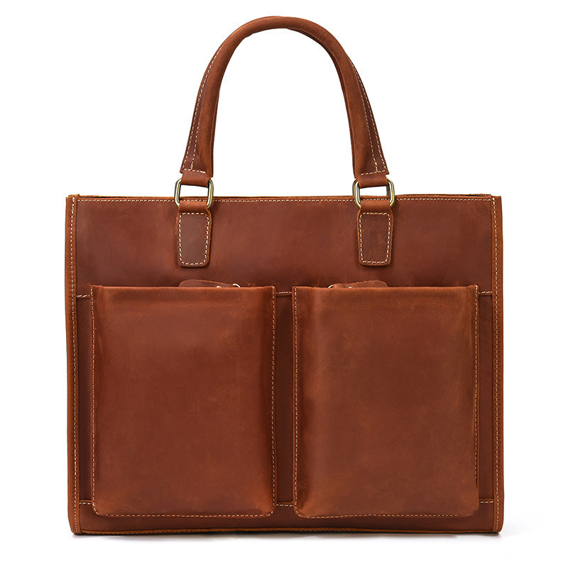 Men crazy horse leather laptop briefcase