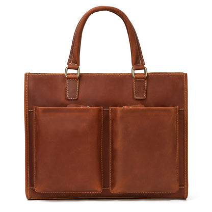 Men crazy horse leather laptop briefcase