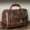 Men's Leather Bathroom Bag with Multi-Zip Travel Storage
